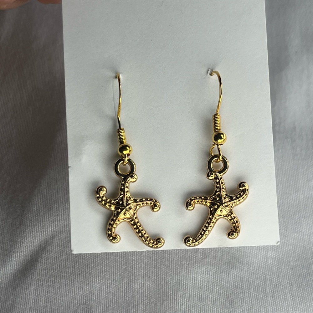 925 silver and Gold plated Starfish Dangle Earrings